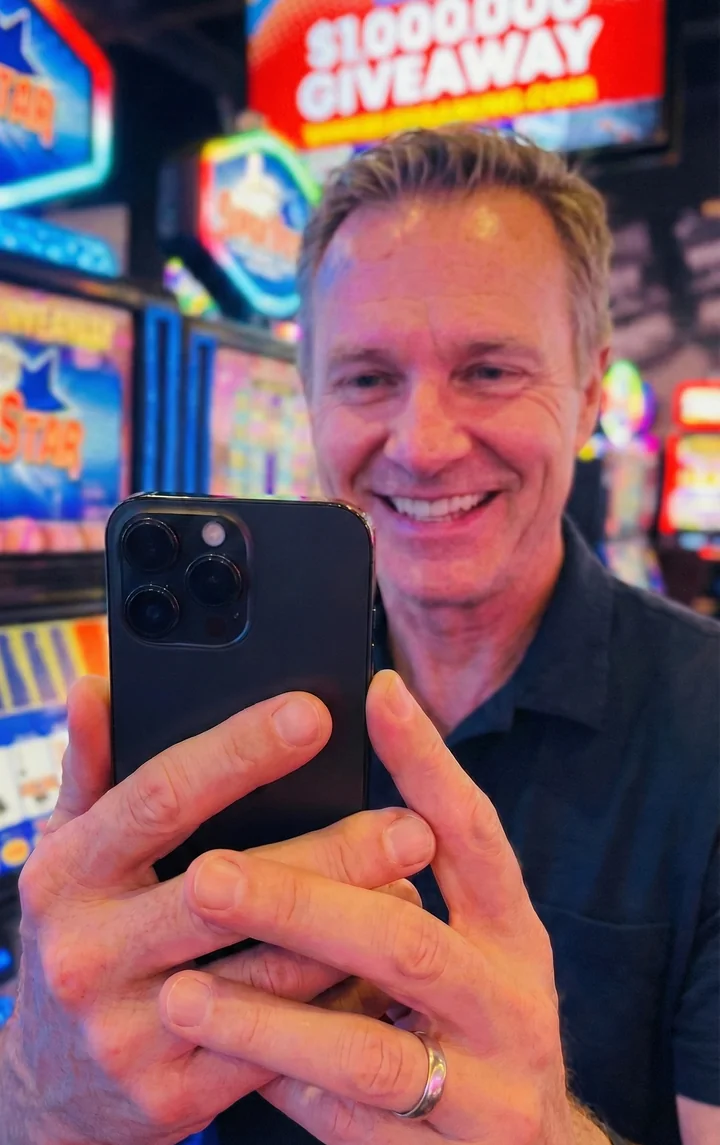 Real Nevada player celebrating a big win on Terrible's Mobile Gaming app